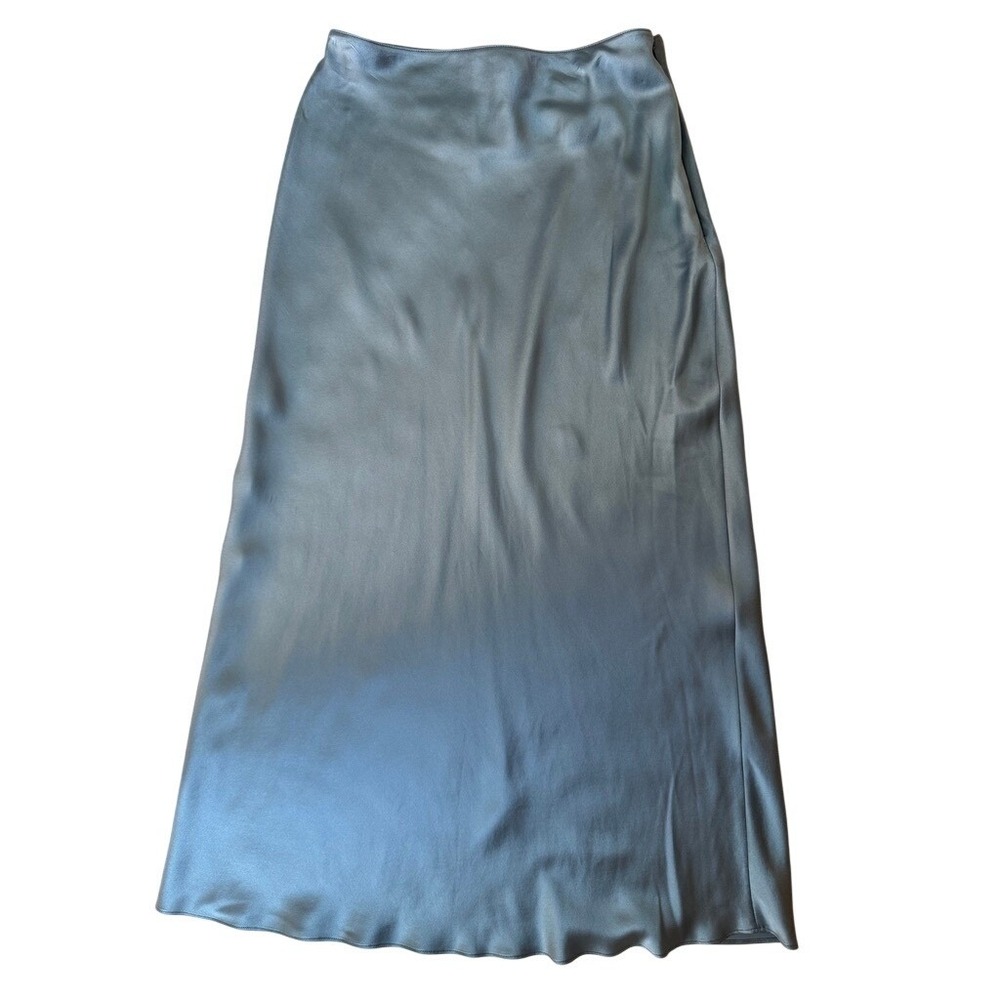 Satin Midi Skirt in Slate Blue
